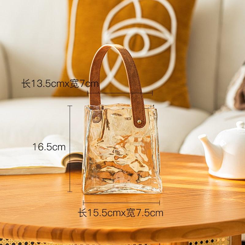 Handbag Glass Vase Ornaments | Living Room Transparent Flower Arrangement | Creative Light Luxury & High-Grade Decor